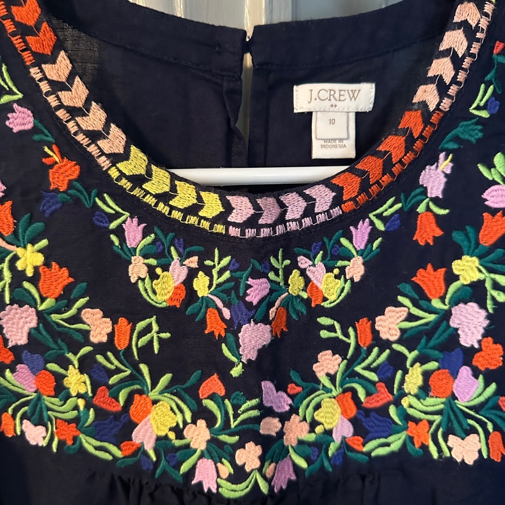 J. Crew Navy Blouse with Colorful Embroidery